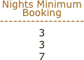 Nights Minimum Booking
-------------------3
3
7